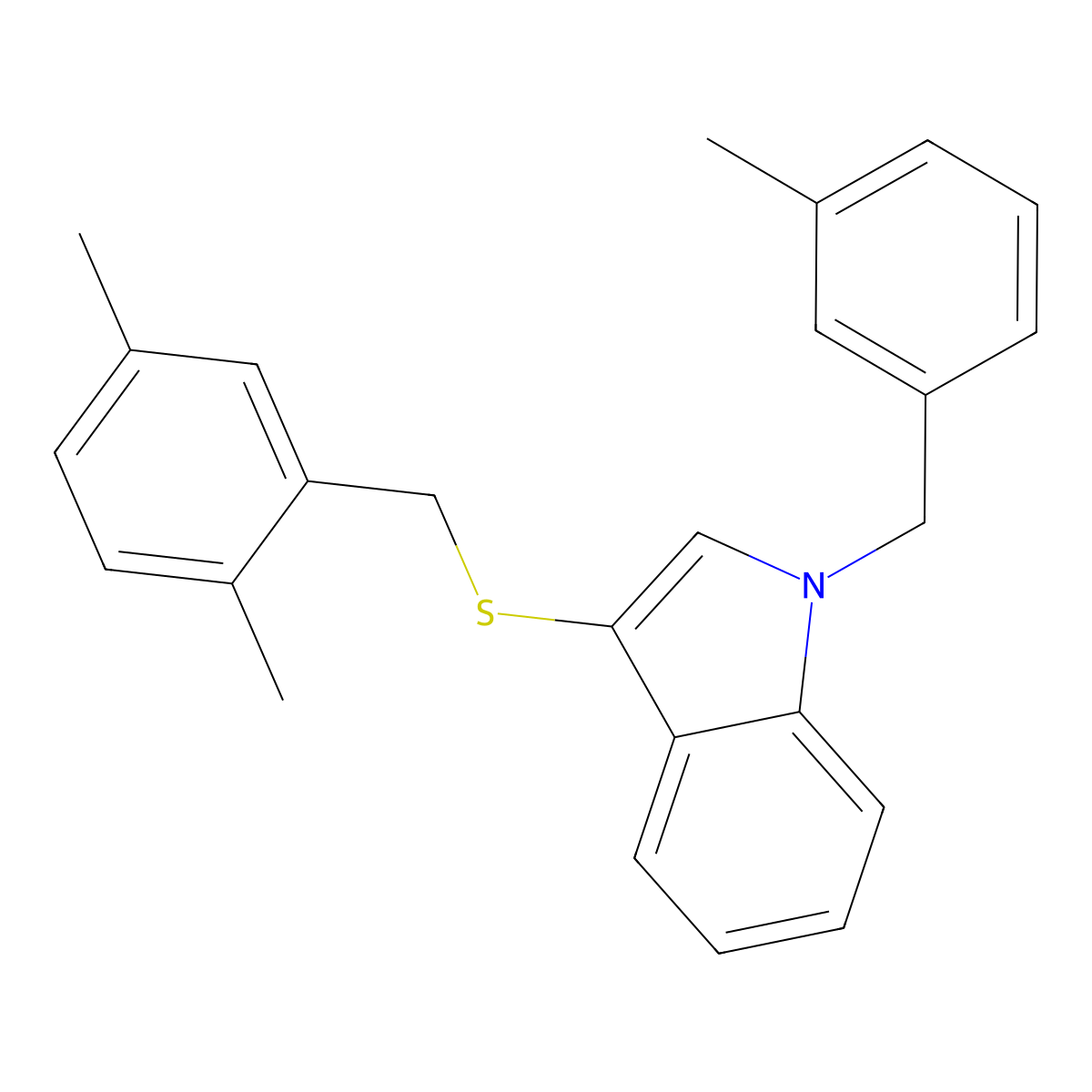 3-((2,5-dimethylbenzyl)thio)-1-(3-methylbenzyl)-1H-indole molecular structure, CAS 681275-69-4