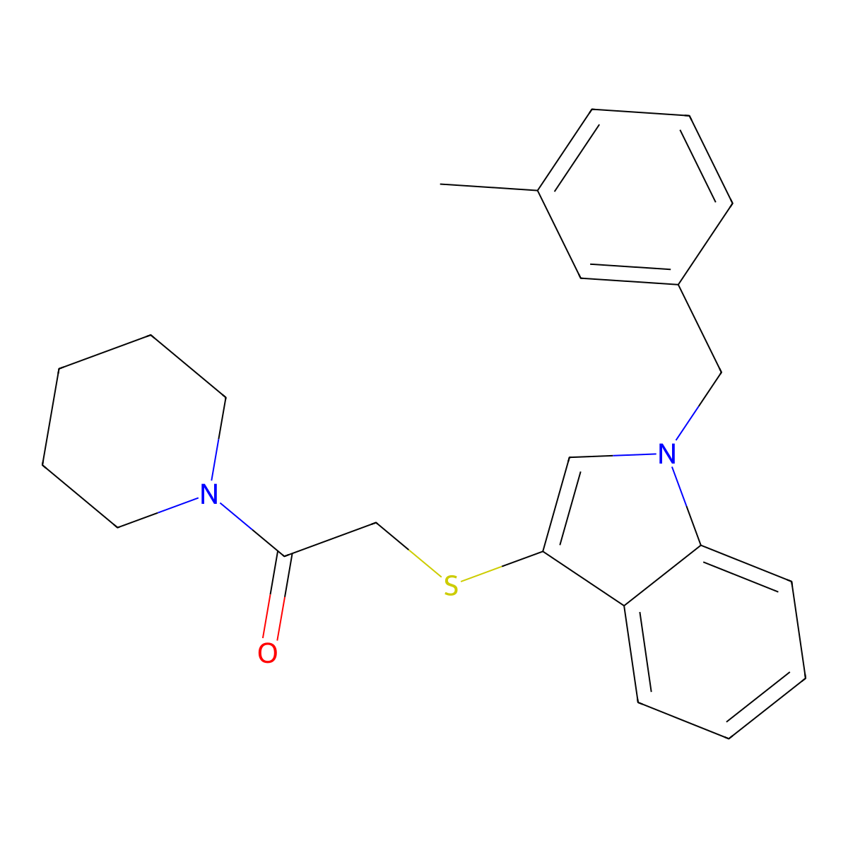 2-[1-[(3-Methylphenyl)methyl]indol-3-yl]sulfanyl-1-piperidin-1-ylethanone molecular structure, CAS 681275-74-1