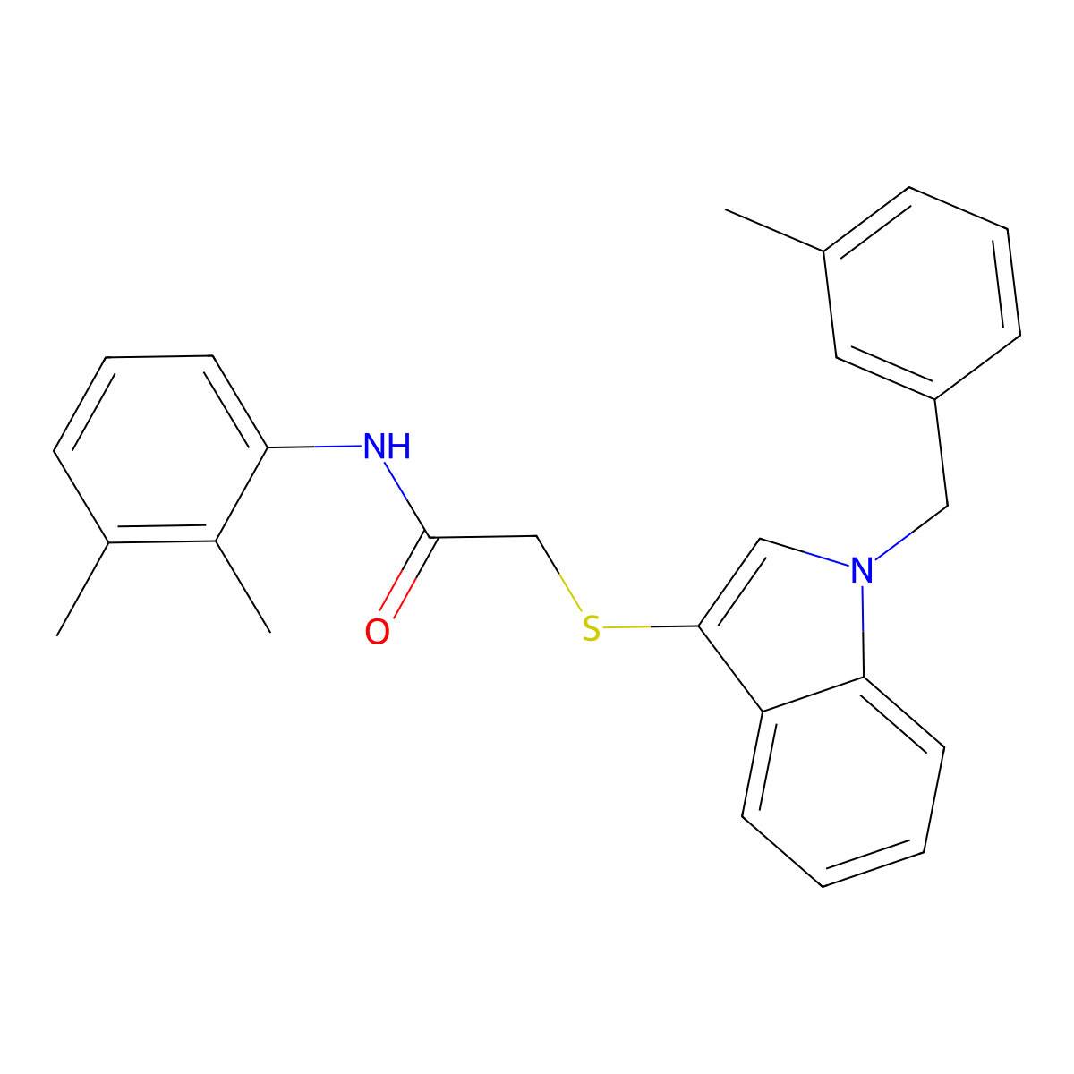 N-(2,3-dimethylphenyl)-2-[1-[(3-methylphenyl)methyl]indol-3-yl]sulfanylacetamide molecular structure, CAS 681275-91-2