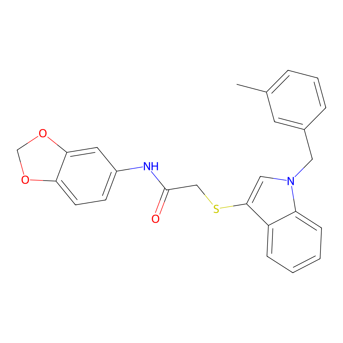N-(benzo[d][1,3]dioxol-5-yl)-2-((1-(3-methylbenzyl)-1H-indol-3-yl)thio)acetamide molecular structure, CAS 681275-94-5