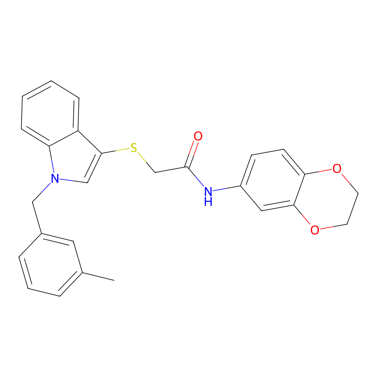 N-(2,3-dihydrobenzo[b][1,4]dioxin-6-yl)-2-((1-(3-methylbenzyl)-1H-indol-3-yl)thio)acetamide molecular structure, CAS 681275-95-6