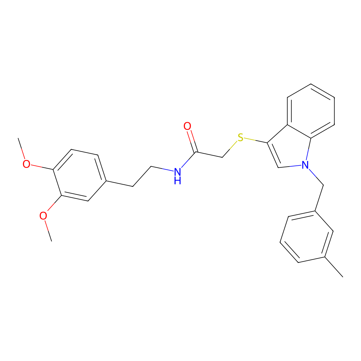 N-(3,4-dimethoxyphenethyl)-2-((1-(3-methylbenzyl)-1H-indol-3-yl)thio)acetamide molecular structure, CAS 681275-96-7