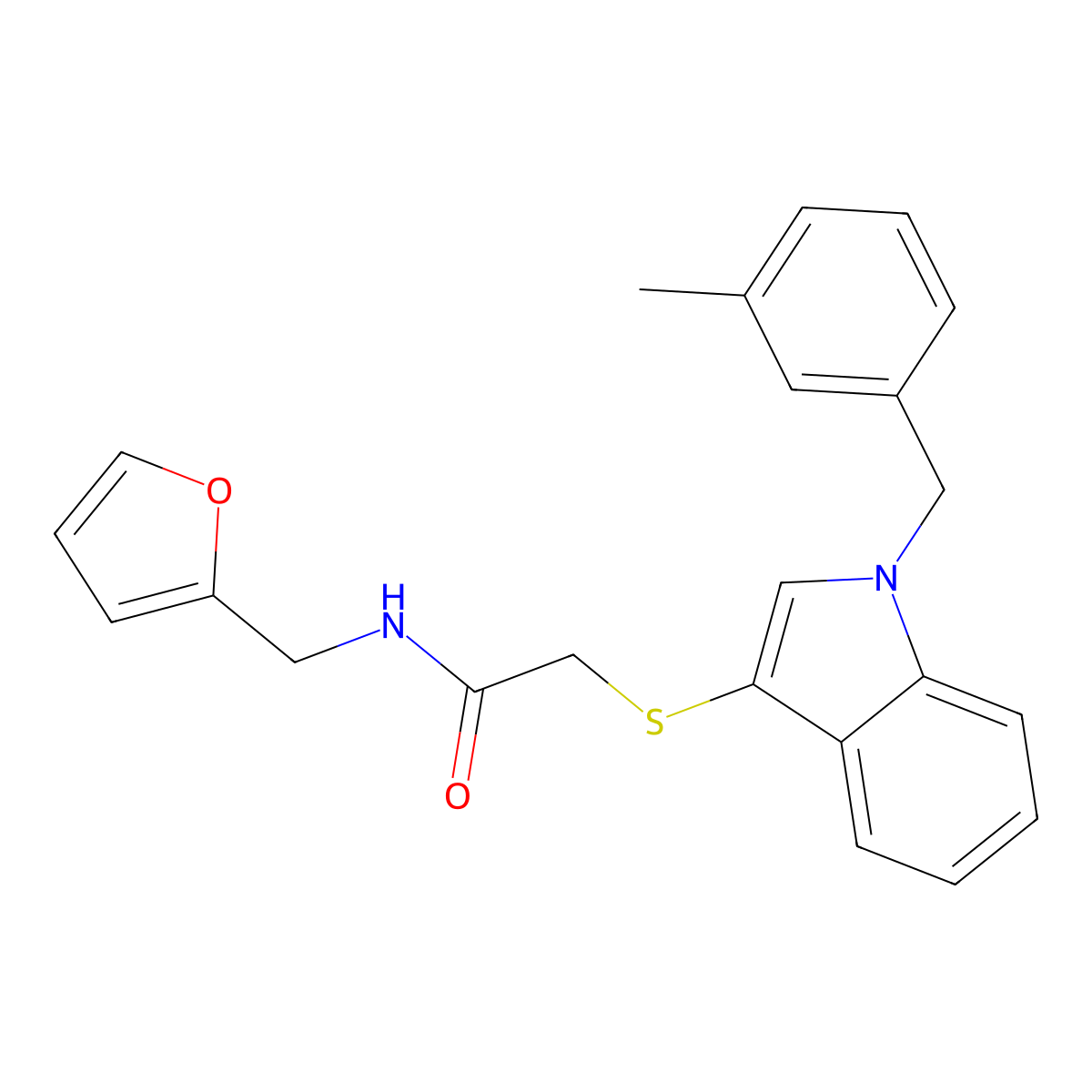 N-(furan-2-ylmethyl)-2-((1-(3-methylbenzyl)-1H-indol-3-yl)thio)acetamide molecular structure, CAS 681275-97-8