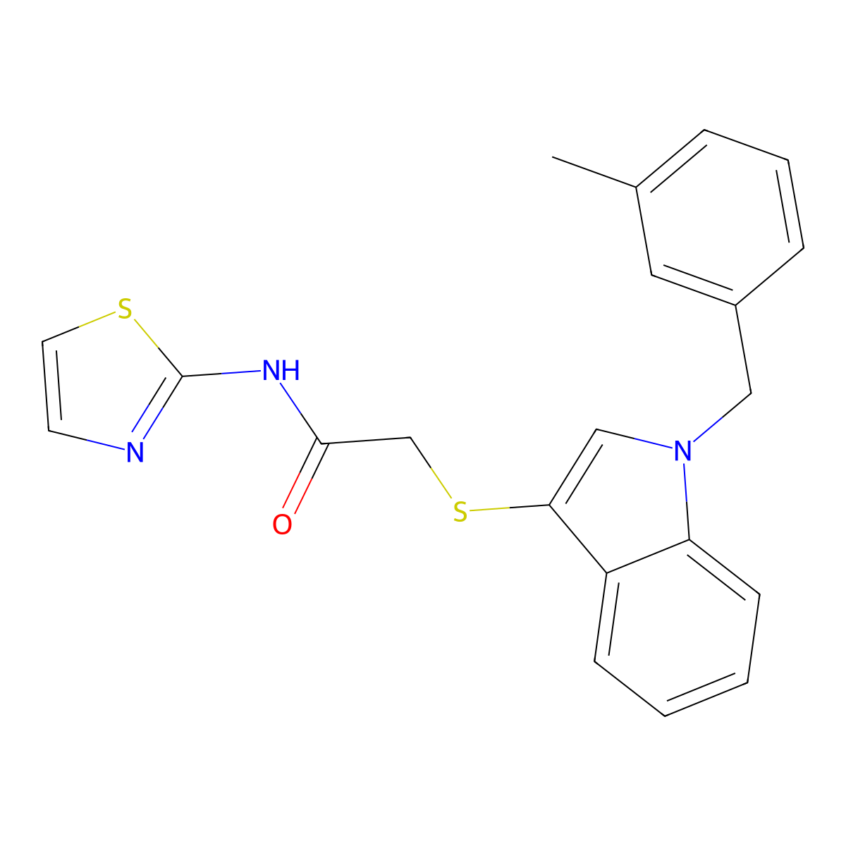 2-((1-(3-methylbenzyl)-1H-indol-3-yl)thio)-N-(thiazol-2-yl)acetamide molecular structure, CAS 681276-00-6