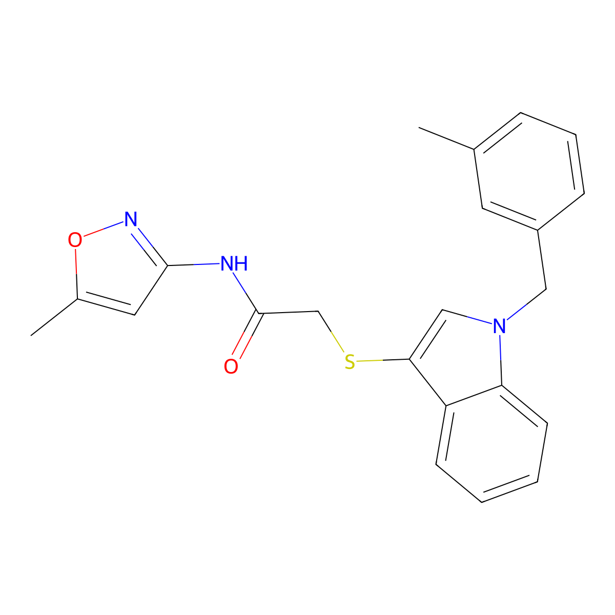 2-((1-(3-methylbenzyl)-1H-indol-3-yl)thio)-N-(5-methylisoxazol-3-yl)acetamide molecular structure, CAS 681276-04-0