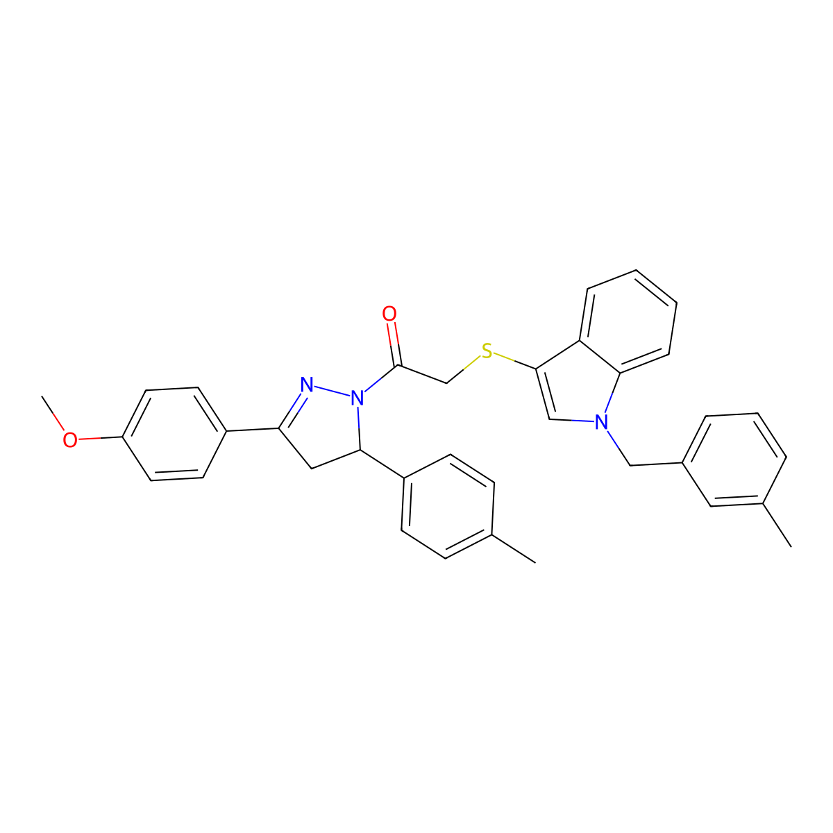 1-[5-(4-Methoxyphenyl)-3-(4-methylphenyl)-3,4-dihydropyrazol-2-yl]-2-[1-[(3-methylphenyl)methyl]indol-3-yl]sulfanylethanone molecular structure, CAS 681276-07-3
