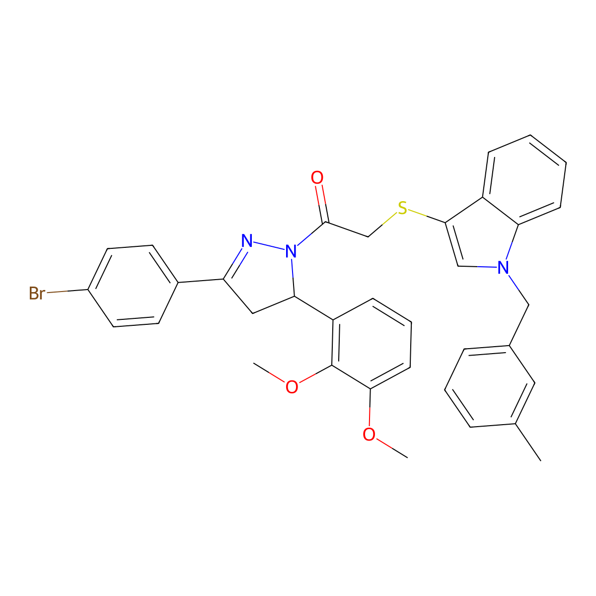 1-[5-(4-Bromophenyl)-3-(2,3-dimethoxyphenyl)-3,4-dihydropyrazol-2-yl]-2-[1-[(3-methylphenyl)methyl]indol-3-yl]sulfanylethanone molecular structure, CAS 681276-15-3