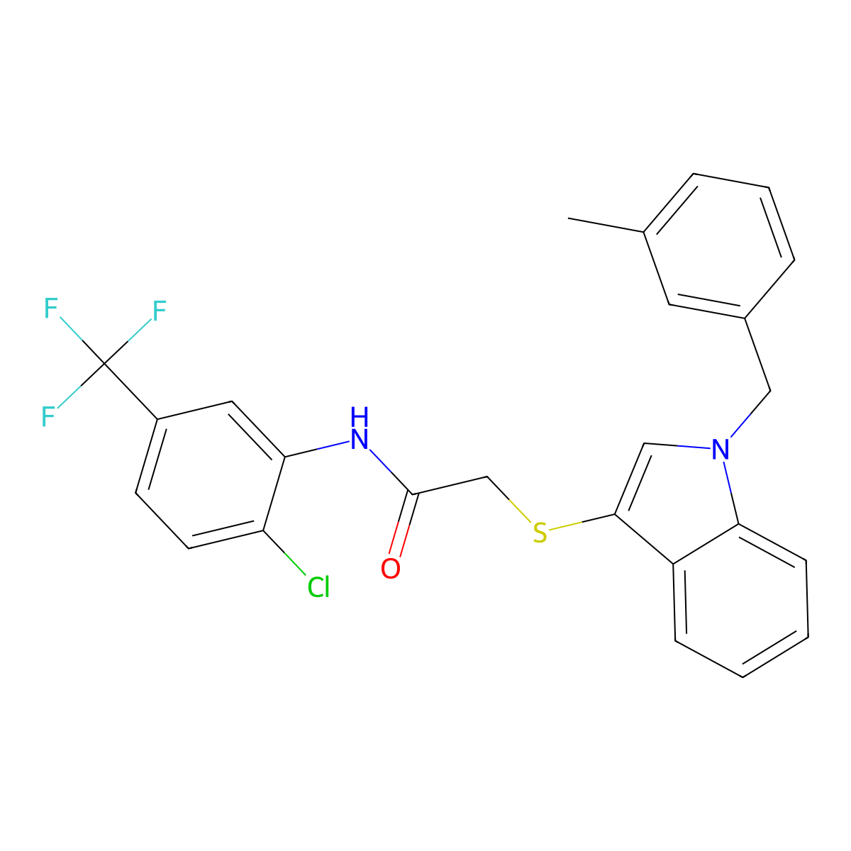 N-(2-chloro-5-(trifluoromethyl)phenyl)-2-((1-(3-methylbenzyl)-1H-indol-3-yl)thio)acetamide molecular structure, CAS 681276-27-7