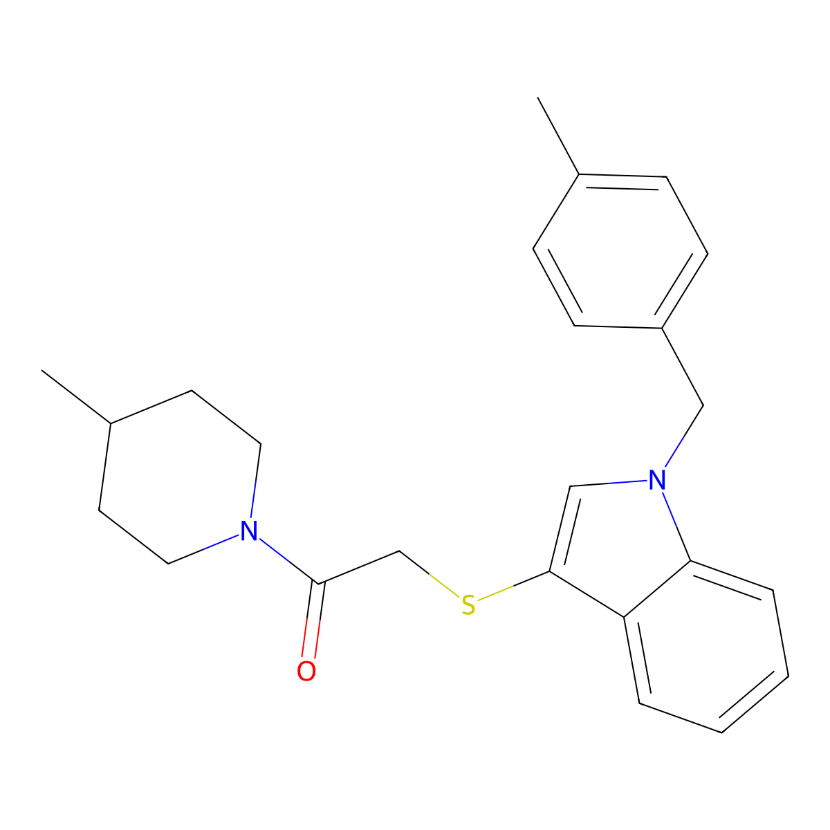 2-[1-[(4-Methylphenyl)methyl]indol-3-yl]sulfanyl-1-(4-methylpiperidin-1-yl)ethanone molecular structure, CAS 681276-55-1