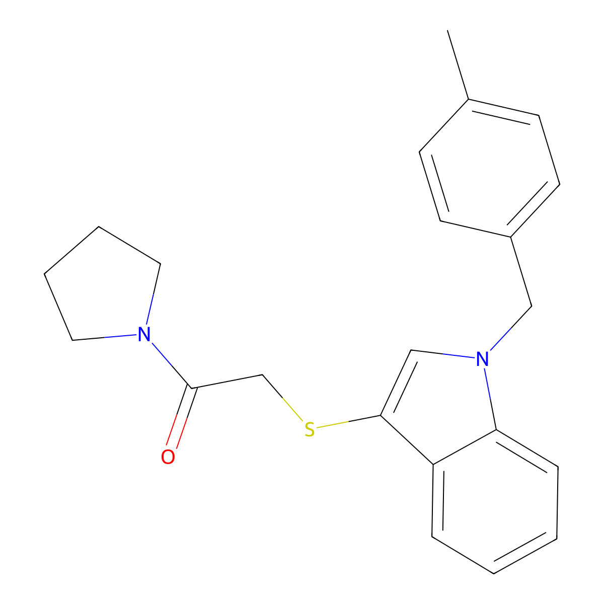 2-((1-(4-methylbenzyl)-1H-indol-3-yl)thio)-1-(pyrrolidin-1-yl)ethanone molecular structure, CAS 681276-57-3