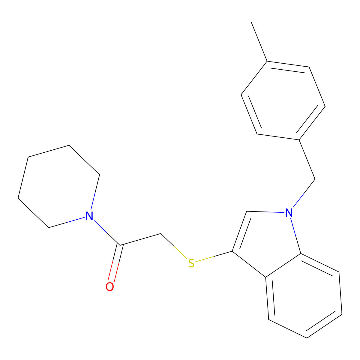2-((1-(4-methylbenzyl)-1H-indol-3-yl)thio)-1-(piperidin-1-yl)ethanone molecular structure, CAS 681276-58-4