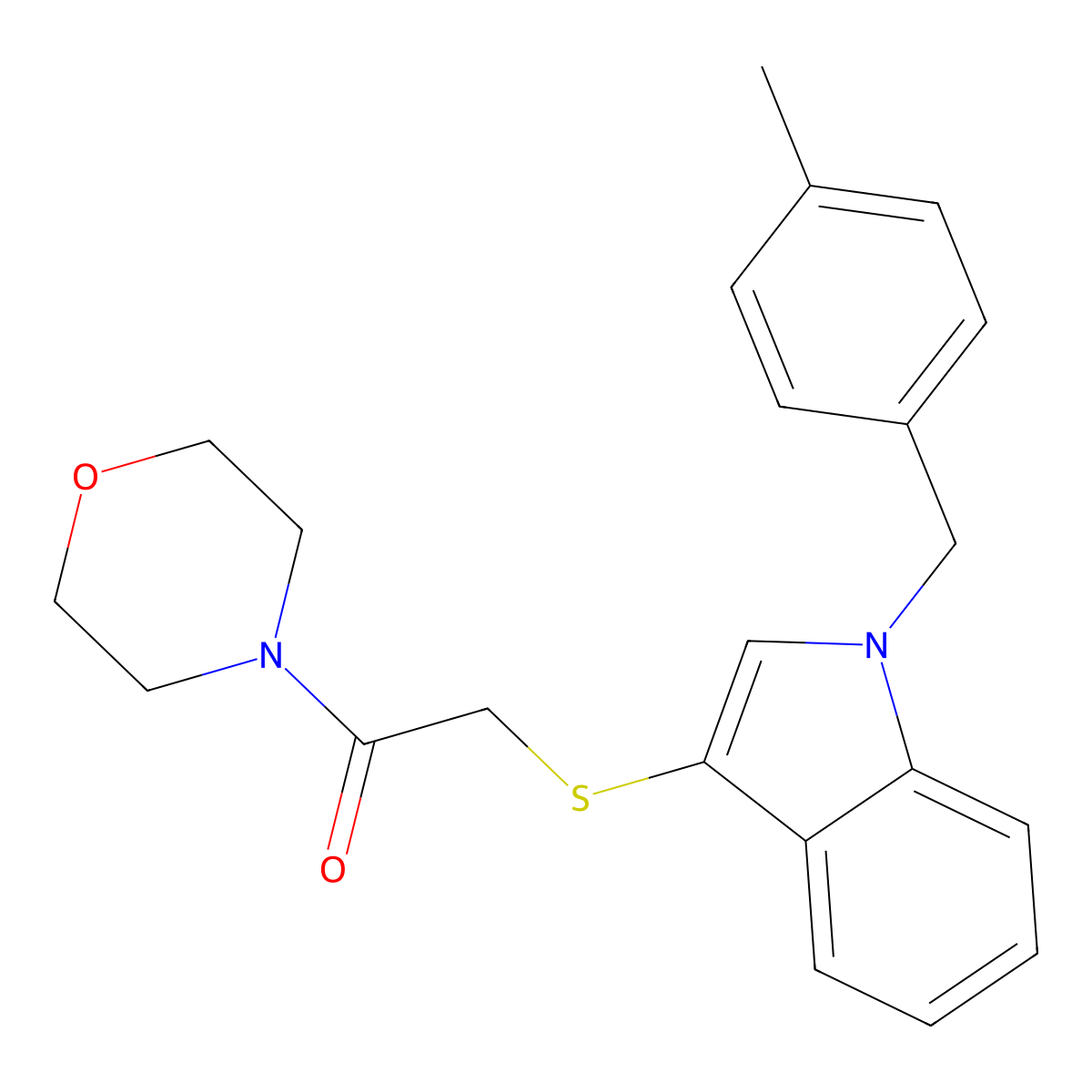 2-((1-(4-methylbenzyl)-1H-indol-3-yl)thio)-1-morpholinoethanone molecular structure, CAS 681276-59-5