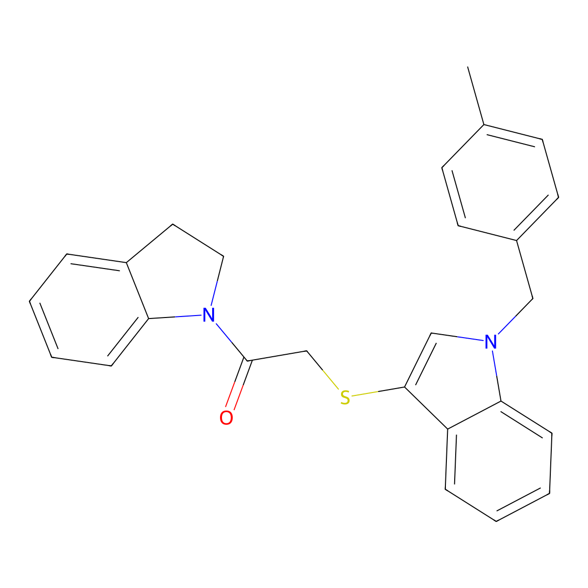 1-(indolin-1-yl)-2-((1-(4-methylbenzyl)-1H-indol-3-yl)thio)ethanone molecular structure, CAS 681276-64-2