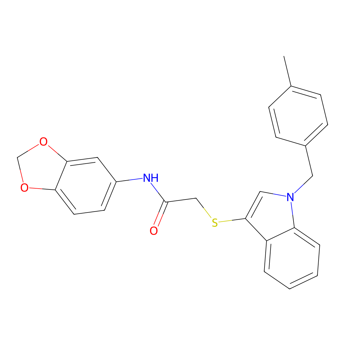 N-(1,3-benzodioxol-5-yl)-2-[1-[(4-methylphenyl)methyl]indol-3-yl]sulfanylacetamide molecular structure, CAS 681276-78-8