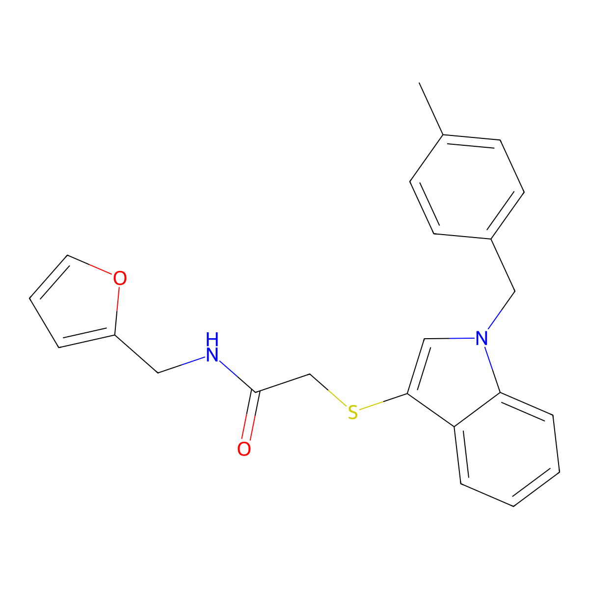 N-(furan-2-ylmethyl)-2-[1-[(4-methylphenyl)methyl]indol-3-yl]sulfanylacetamide molecular structure, CAS 681276-81-3