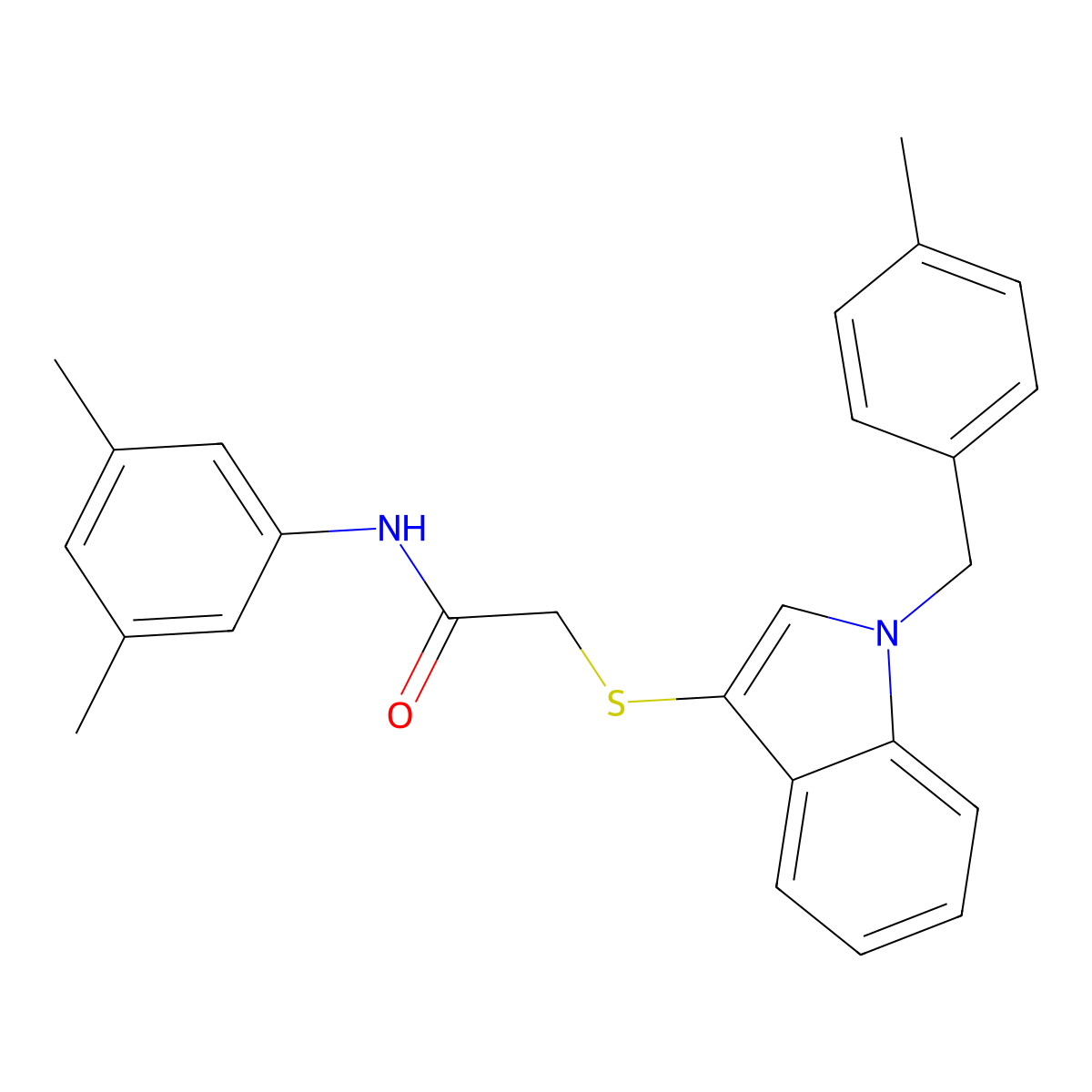 N-(3,5-dimethylphenyl)-2-[1-[(4-methylphenyl)methyl]indol-3-yl]sulfanylacetamide molecular structure, CAS 681276-82-4