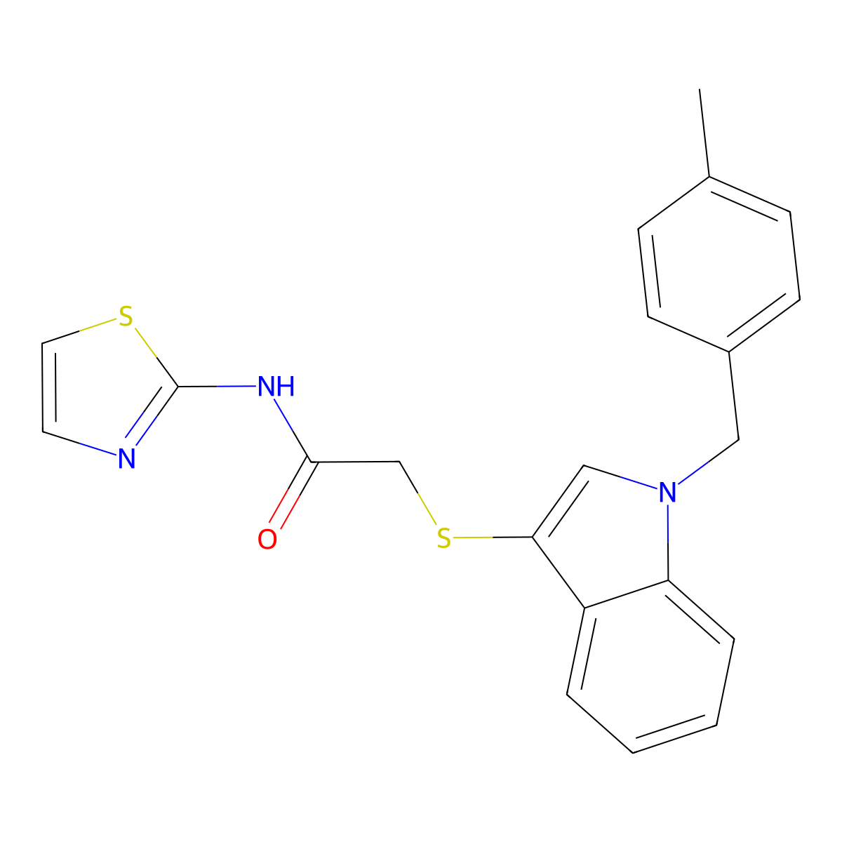 2-((1-(4-methylbenzyl)-1H-indol-3-yl)thio)-N-(thiazol-2-yl)acetamide molecular structure, CAS 681276-84-6