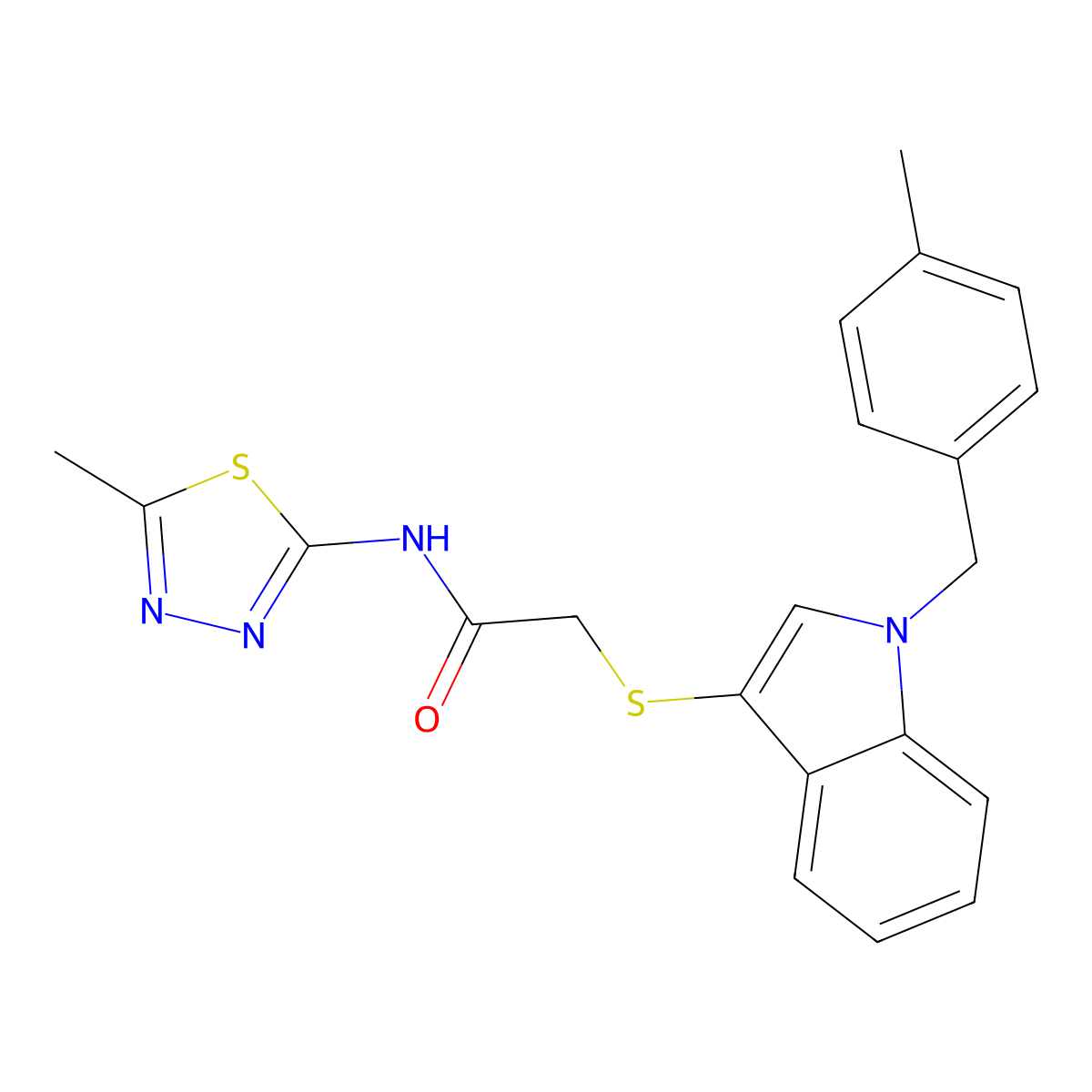 2-[1-[(4-methylphenyl)methyl]indol-3-yl]sulfanyl-N-(5-methyl-1,3,4-thiadiazol-2-yl)acetamide molecular structure, CAS 681276-87-9