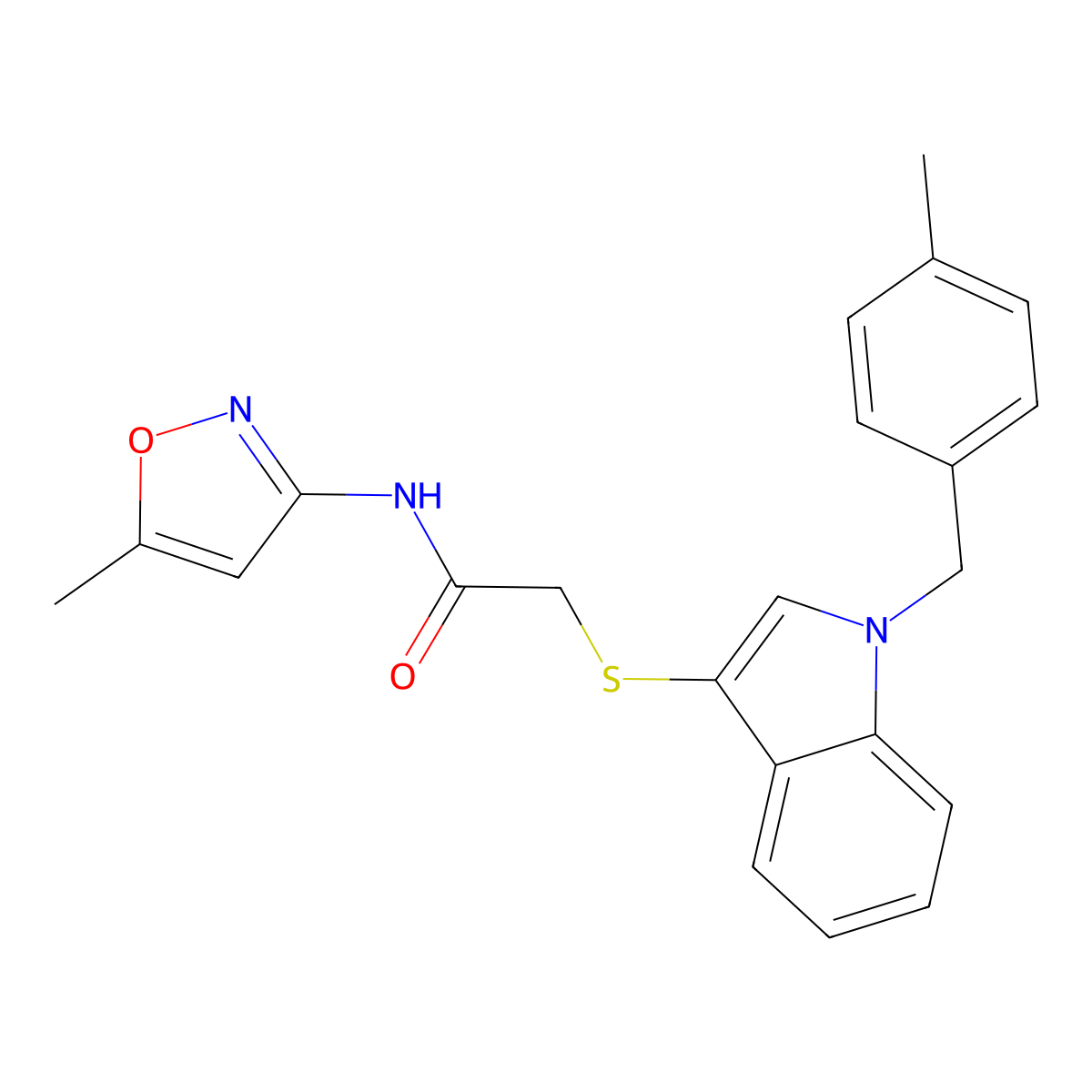 2-((1-(4-methylbenzyl)-1H-indol-3-yl)thio)-N-(5-methylisoxazol-3-yl)acetamide molecular structure, CAS 681276-88-0