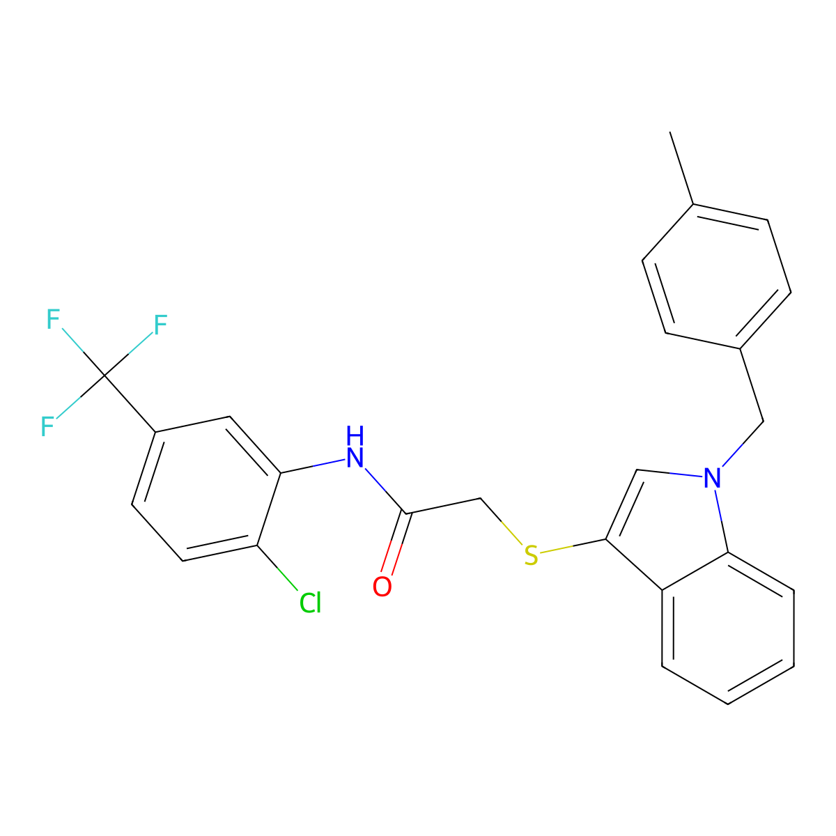 N-(2-chloro-5-(trifluoromethyl)phenyl)-2-((1-(4-methylbenzyl)-1H-indol-3-yl)thio)acetamide molecular structure, CAS 681278-60-4