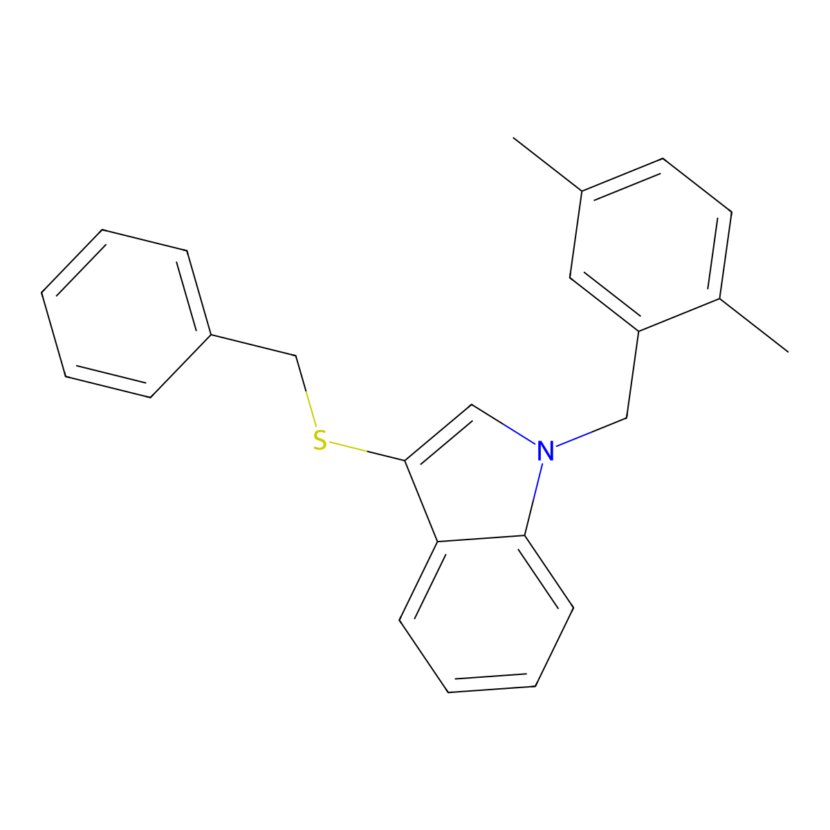 3-(benzylthio)-1-(2,5-dimethylbenzyl)-1H-indole molecular structure, CAS 681279-30-1