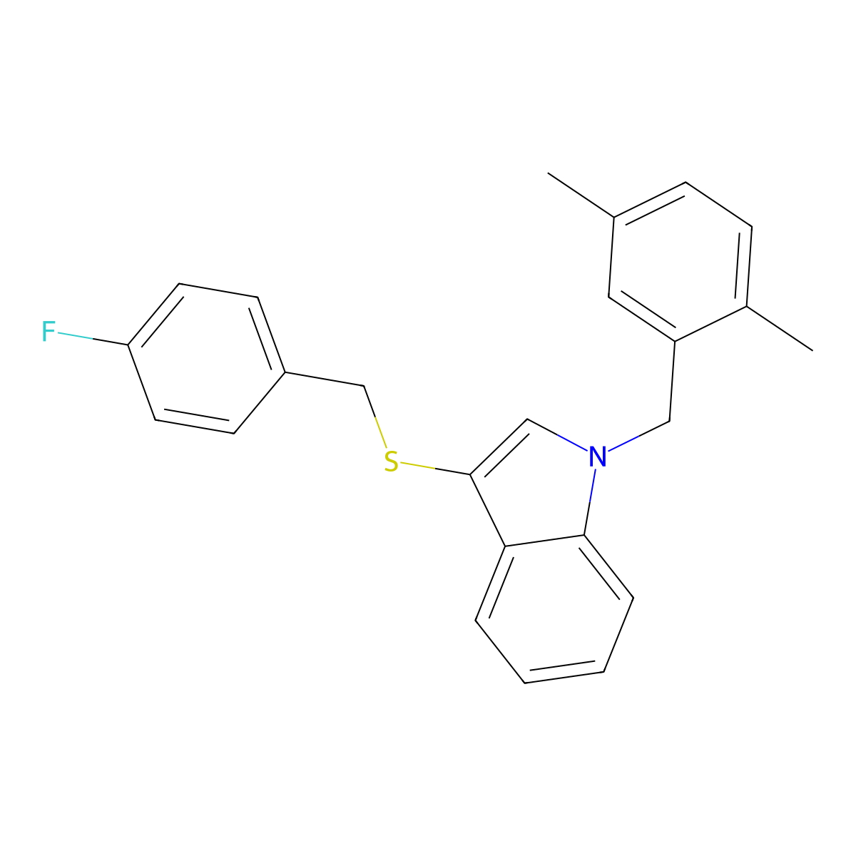 1-(2,5-dimethylbenzyl)-3-((4-fluorobenzyl)thio)-1H-indole molecular structure, CAS 681279-32-3