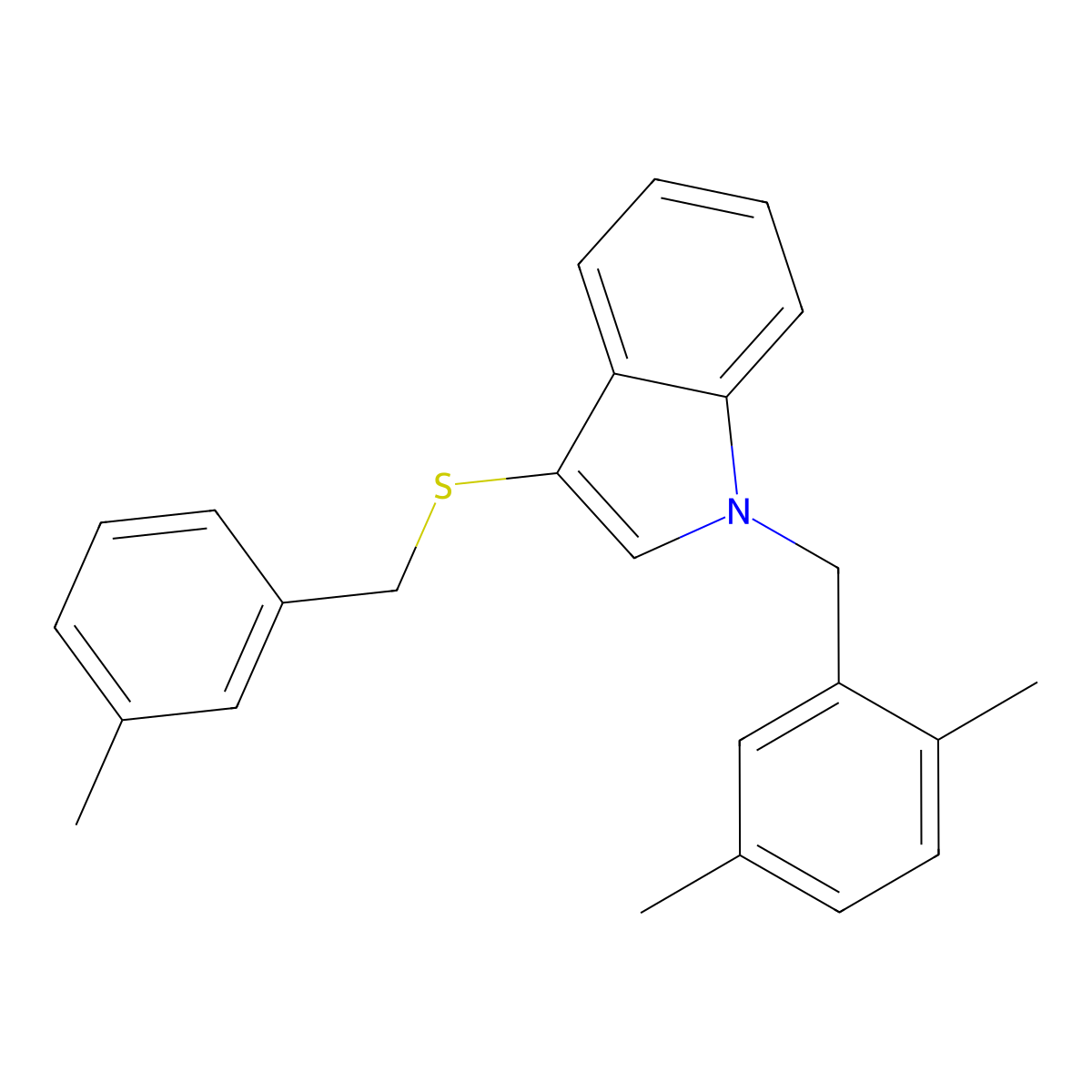 1-(2,5-dimethylbenzyl)-3-((3-methylbenzyl)thio)-1H-indole molecular structure, CAS 681279-34-5