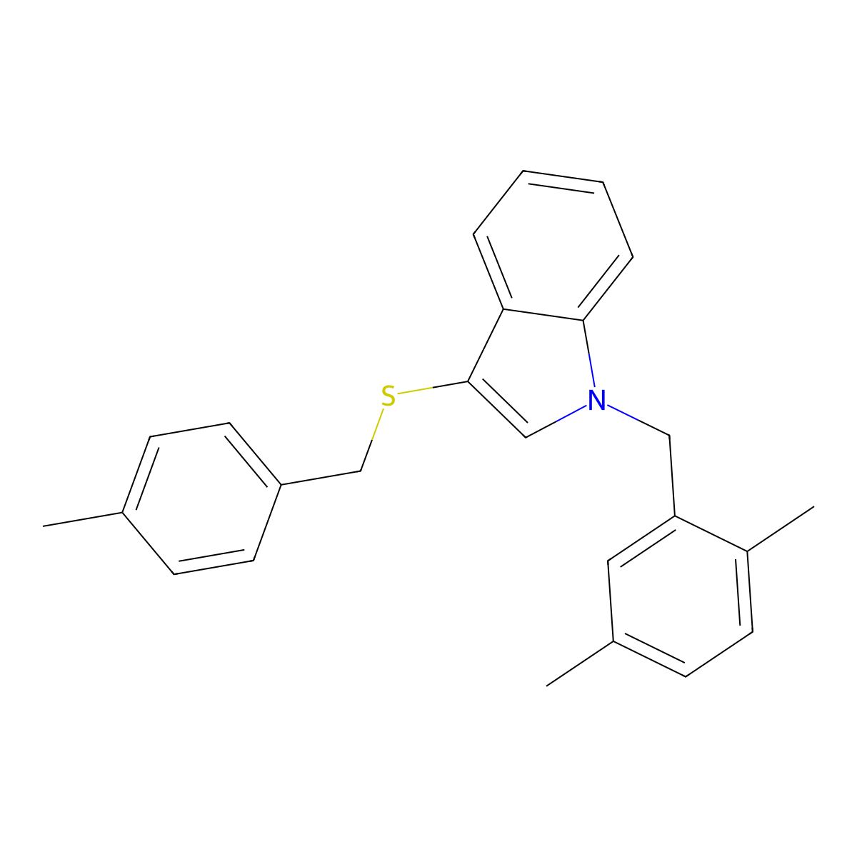 1-(2,5-dimethylbenzyl)-3-((4-methylbenzyl)thio)-1H-indole molecular structure, CAS 681279-36-7