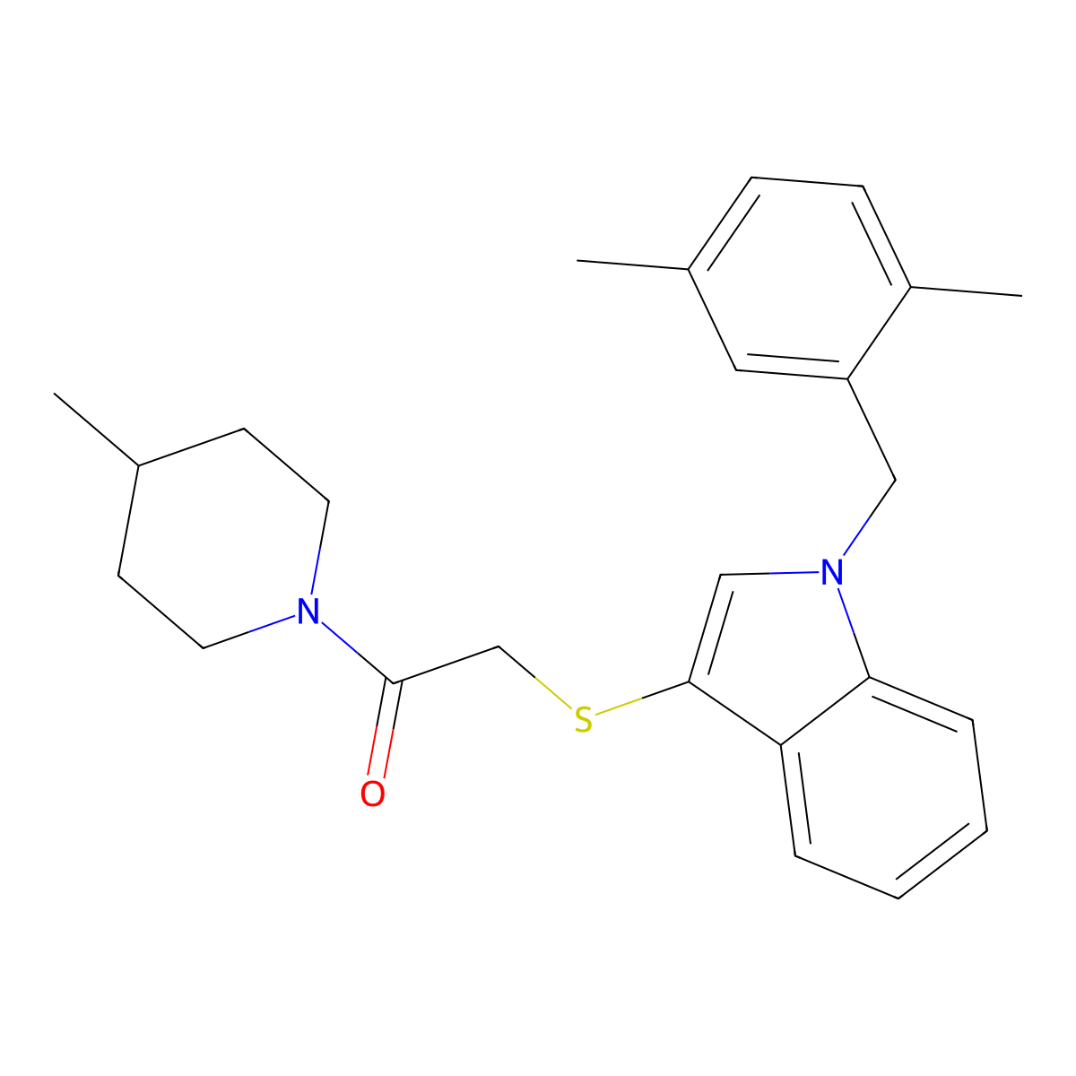 2-((1-(2,5-dimethylbenzyl)-1H-indol-3-yl)thio)-1-(4-methylpiperidin-1-yl)ethanone molecular structure, CAS 681279-42-5