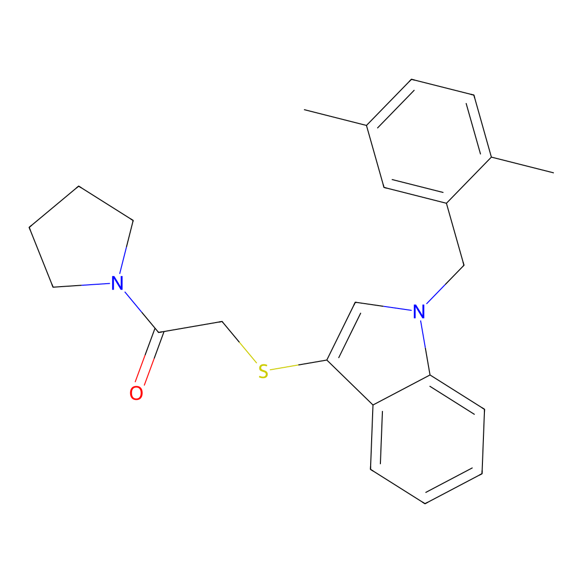 2-((1-(2,5-dimethylbenzyl)-1H-indol-3-yl)thio)-1-(pyrrolidin-1-yl)ethanone molecular structure, CAS 681279-44-7