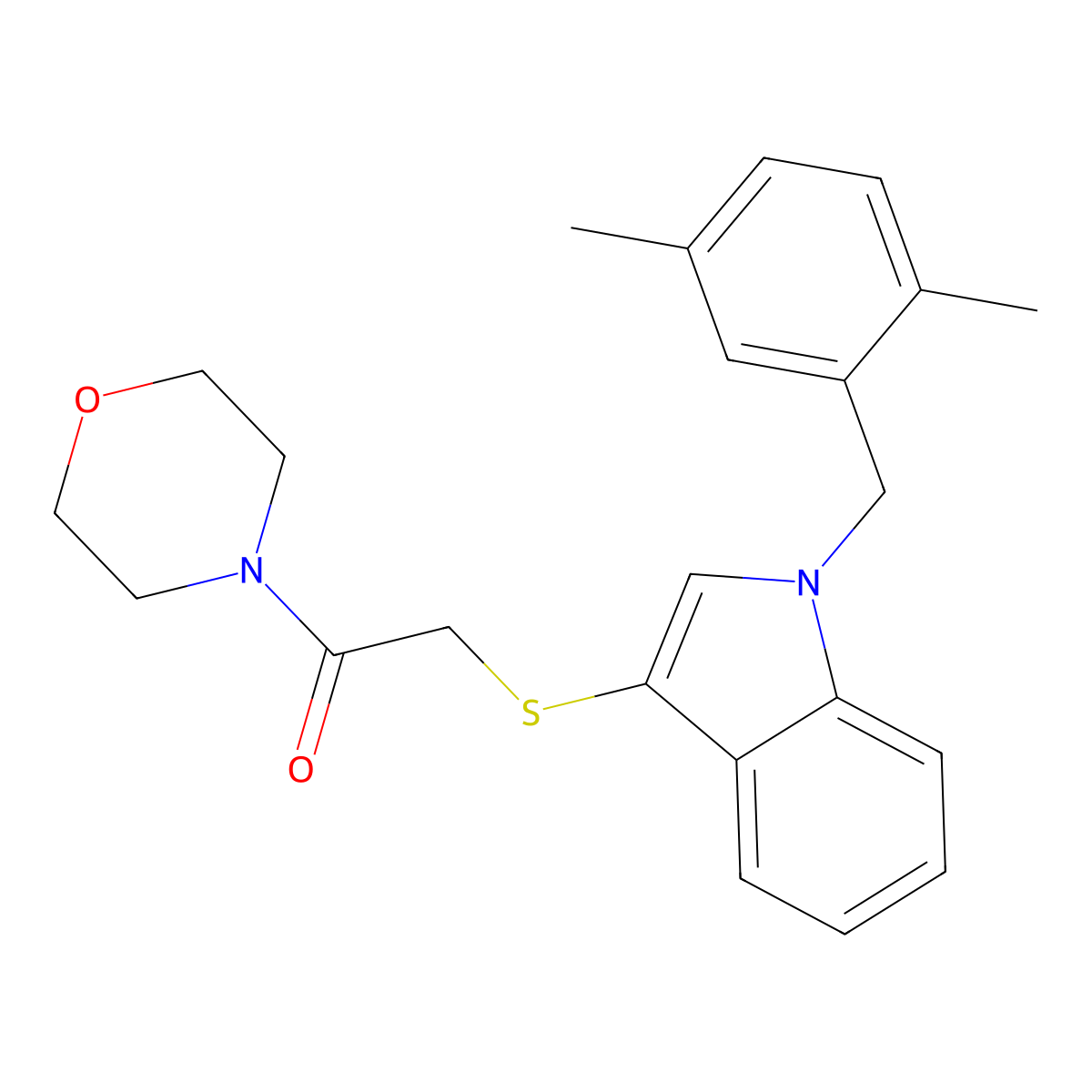 2-((1-(2,5-dimethylbenzyl)-1H-indol-3-yl)thio)-1-morpholinoethanone molecular structure, CAS 681279-46-9