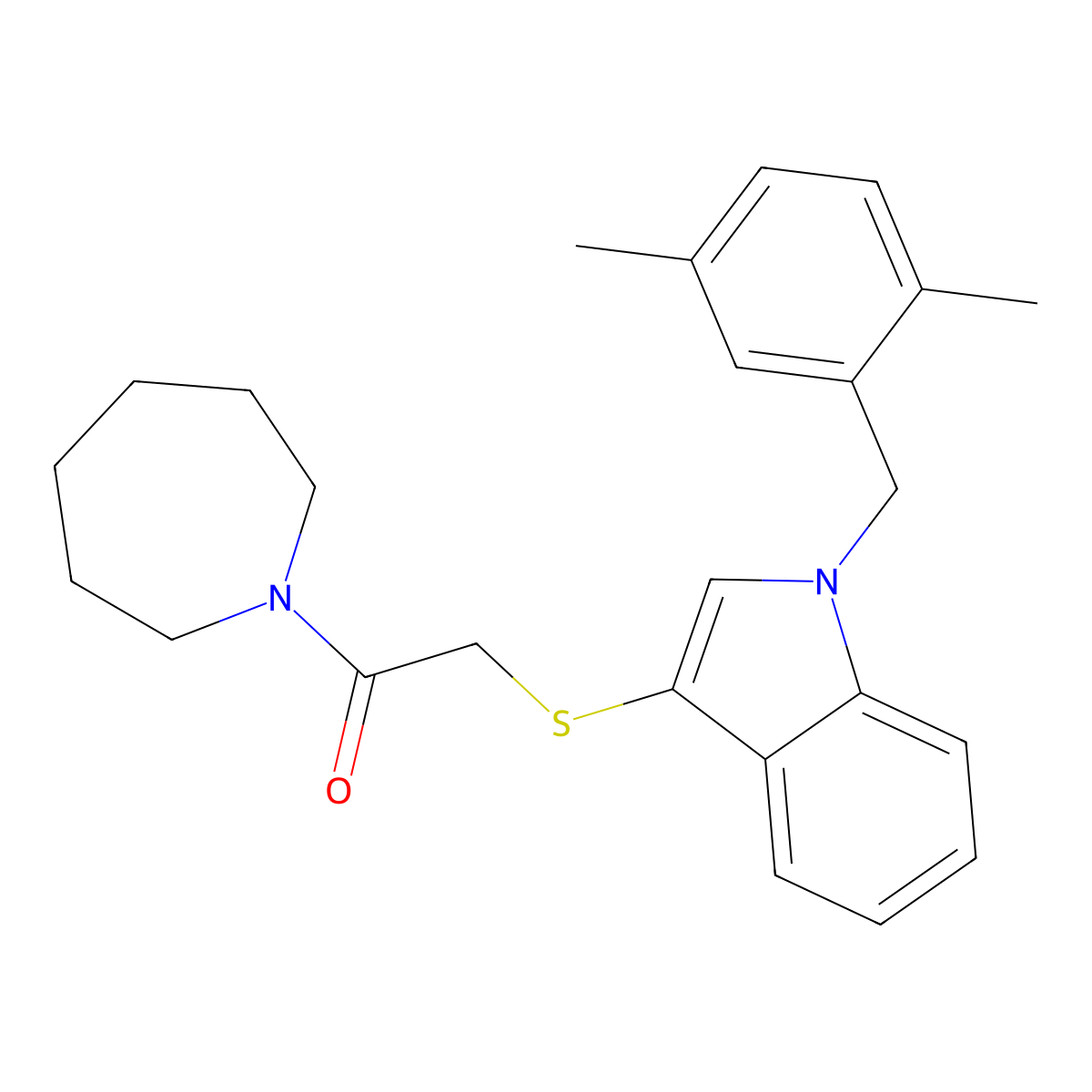 1-(azepan-1-yl)-2-((1-(2,5-dimethylbenzyl)-1H-indol-3-yl)thio)ethanone molecular structure, CAS 681279-47-0