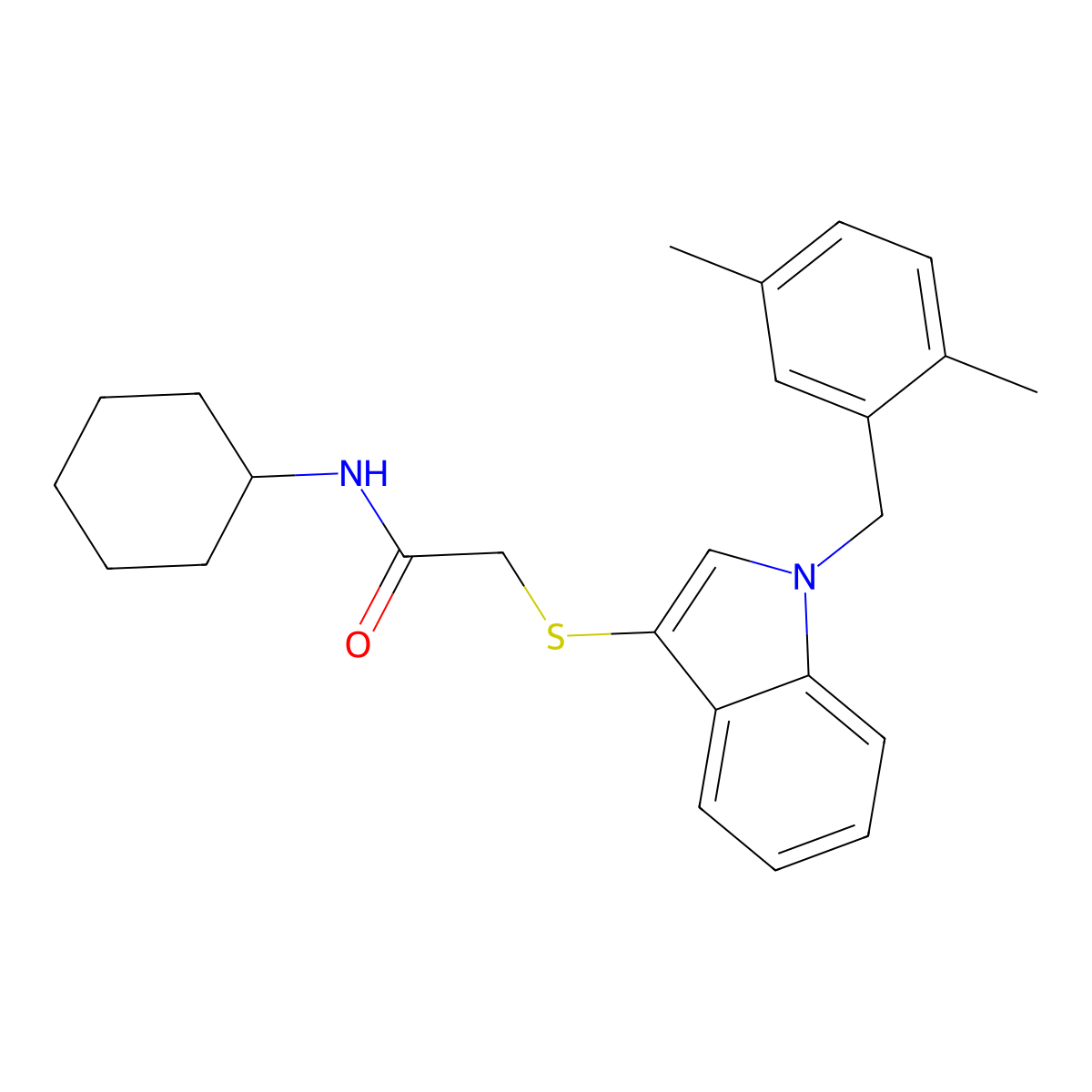 N-cyclohexyl-2-((1-(2,5-dimethylbenzyl)-1H-indol-3-yl)thio)acetamide molecular structure, CAS 681279-50-5