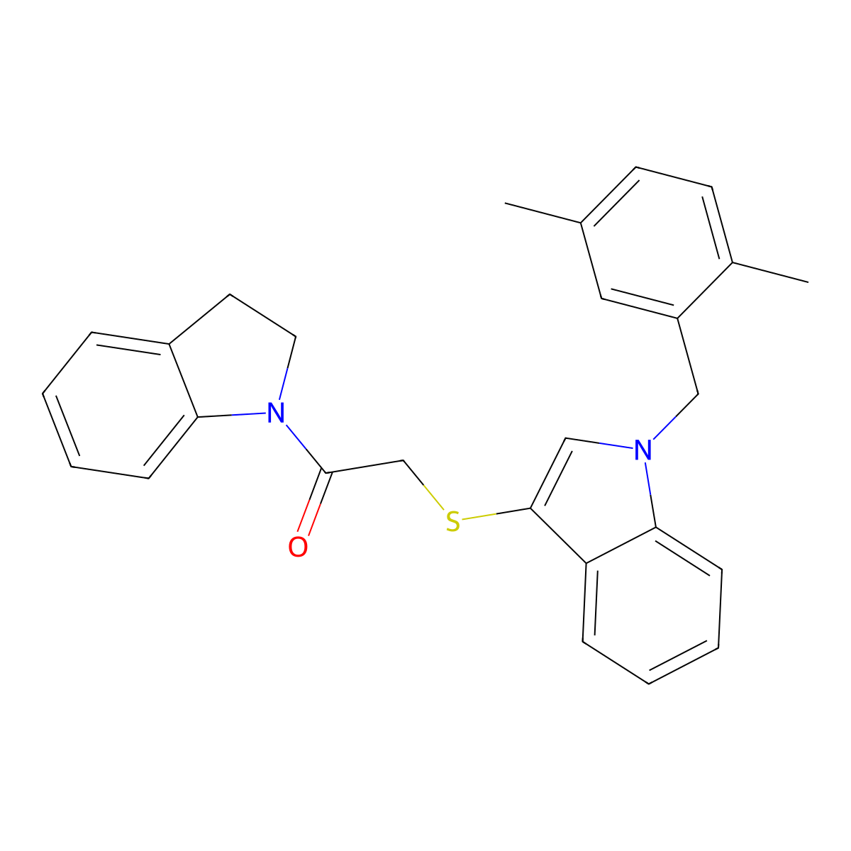 2-((1-(2,5-dimethylbenzyl)-1H-indol-3-yl)thio)-1-(indolin-1-yl)ethanone molecular structure, CAS 681279-51-6