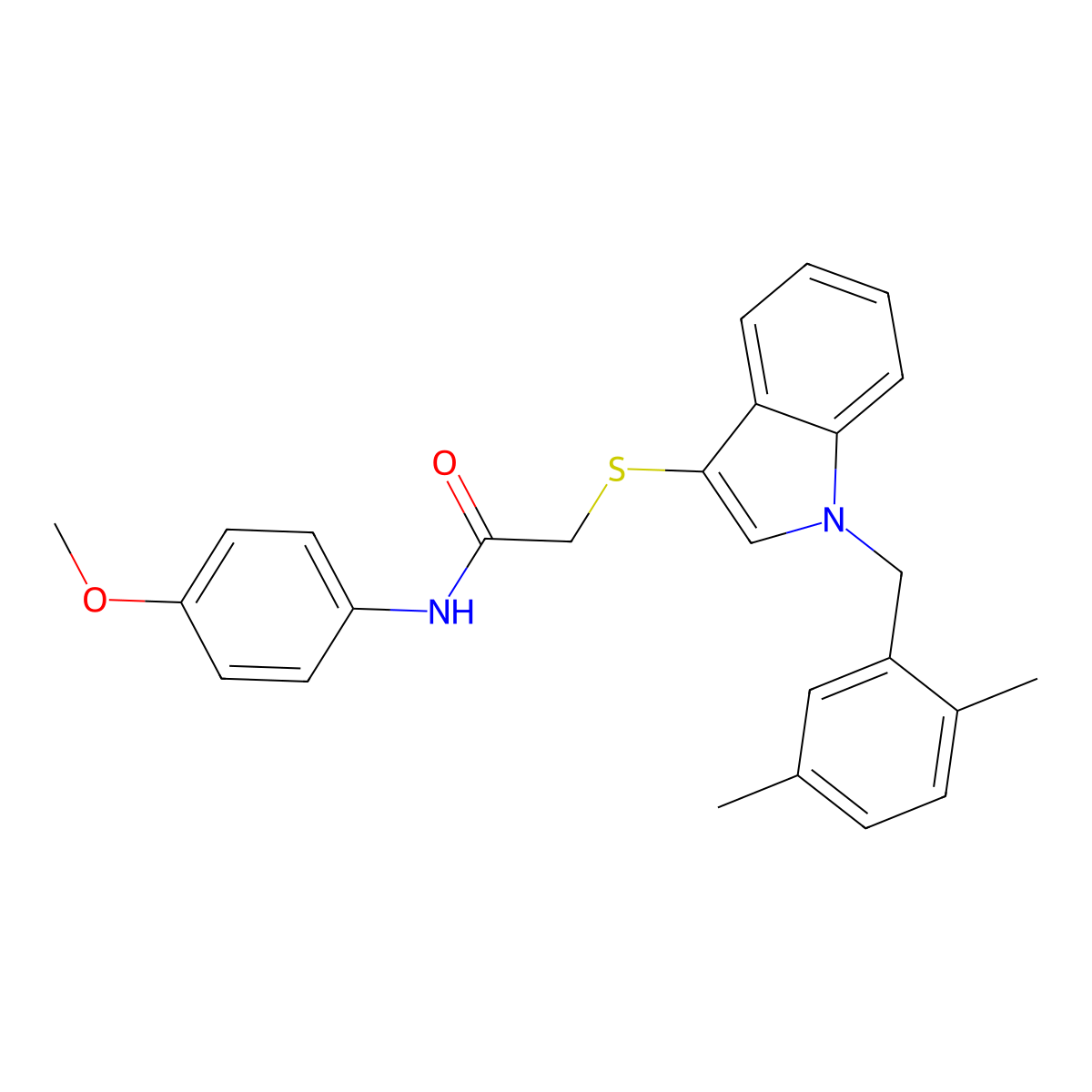 2-[1-[(2,5-dimethylphenyl)methyl]indol-3-yl]sulfanyl-N-(4-methoxyphenyl)acetamide molecular structure, CAS 681279-58-3