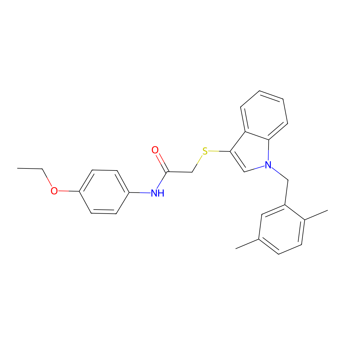 2-[1-[(2,5-dimethylphenyl)methyl]indol-3-yl]sulfanyl-N-(4-ethoxyphenyl)acetamide molecular structure, CAS 681279-59-4