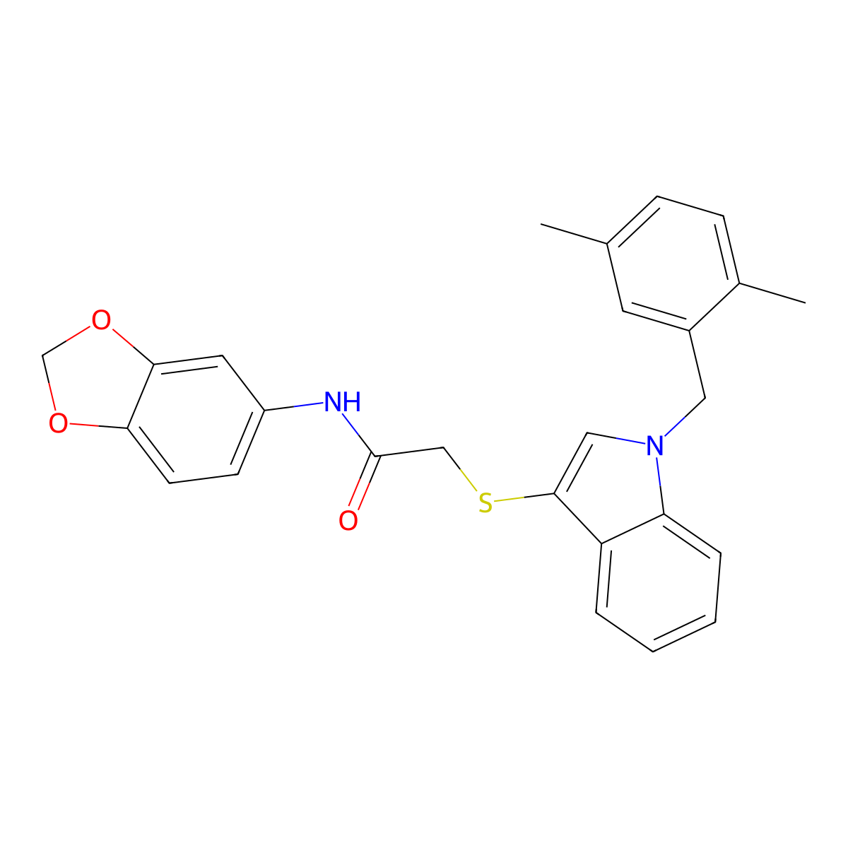 N-(benzo[d][1,3]dioxol-5-yl)-2-((1-(2,5-dimethylbenzyl)-1H-indol-3-yl)thio)acetamide molecular structure, CAS 681279-67-4