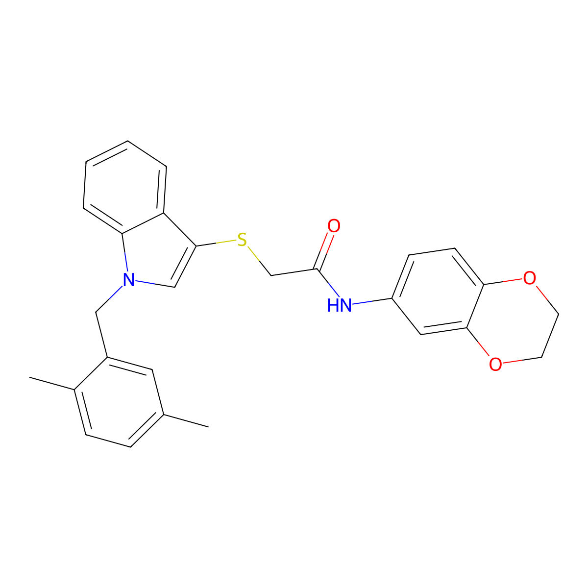N-(2,3-dihydrobenzo[b][1,4]dioxin-6-yl)-2-((1-(2,5-dimethylbenzyl)-1H-indol-3-yl)thio)acetamide molecular structure, CAS 681279-68-5