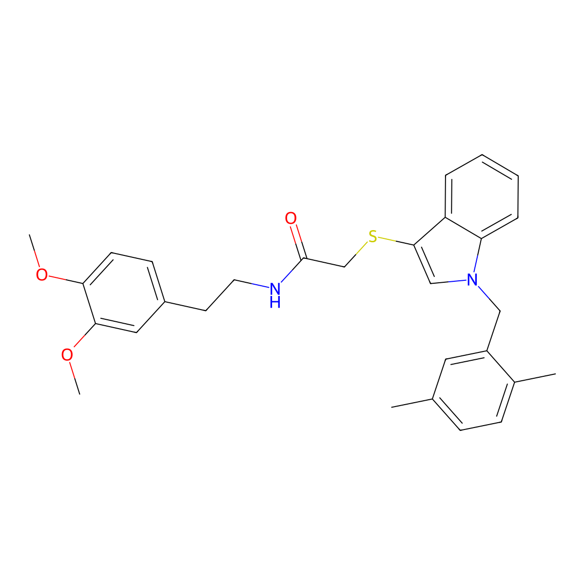 N-(3,4-dimethoxyphenethyl)-2-((1-(2,5-dimethylbenzyl)-1H-indol-3-yl)thio)acetamide molecular structure, CAS 681279-69-6