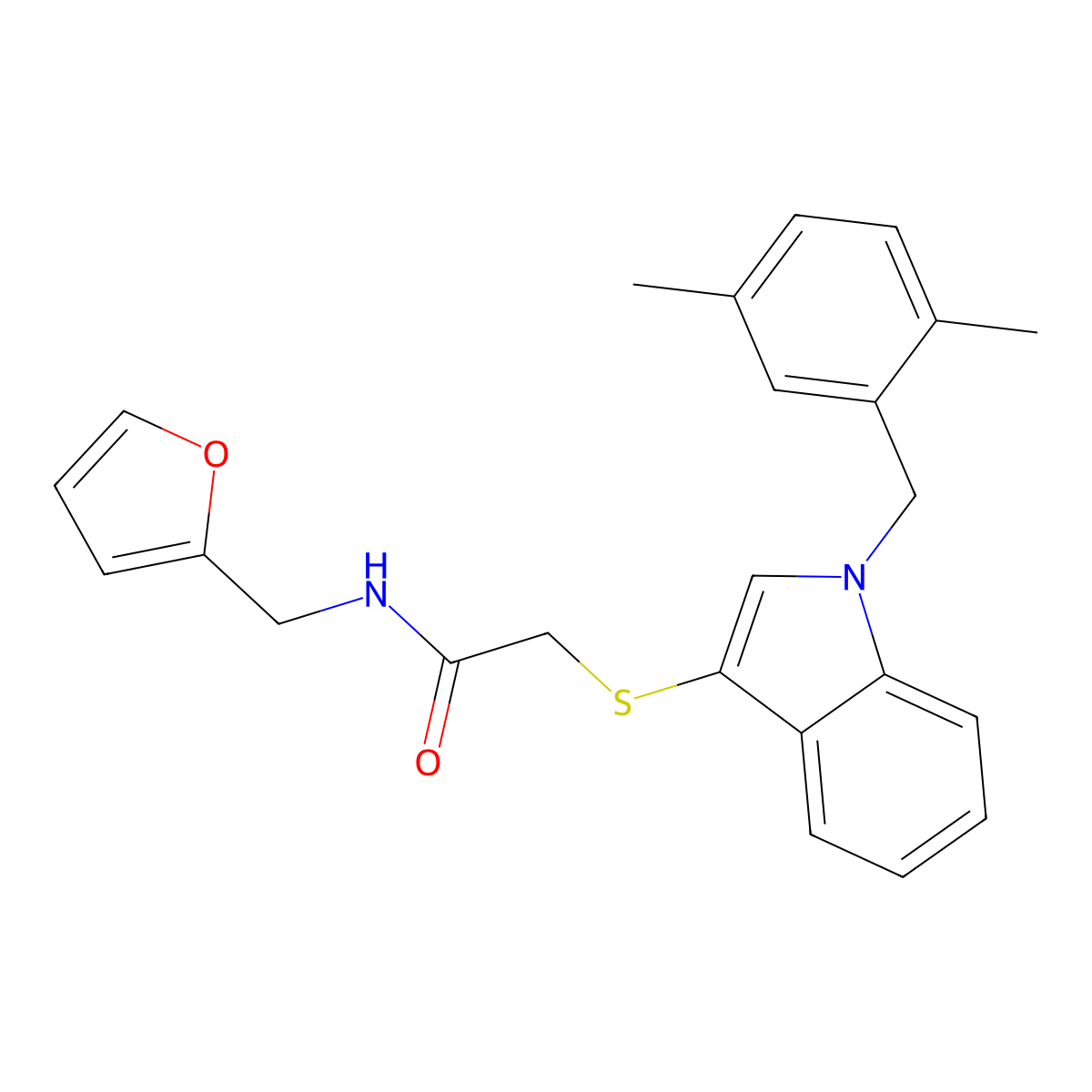 2-[1-[(2,5-dimethylphenyl)methyl]indol-3-yl]sulfanyl-N-(furan-2-ylmethyl)acetamide molecular structure, CAS 681279-70-9