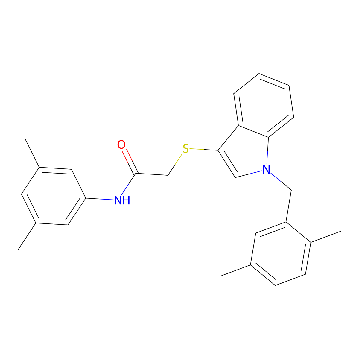 N-(3,5-dimethylphenyl)-2-[1-[(2,5-dimethylphenyl)methyl]indol-3-yl]sulfanylacetamide molecular structure, CAS 681279-71-0