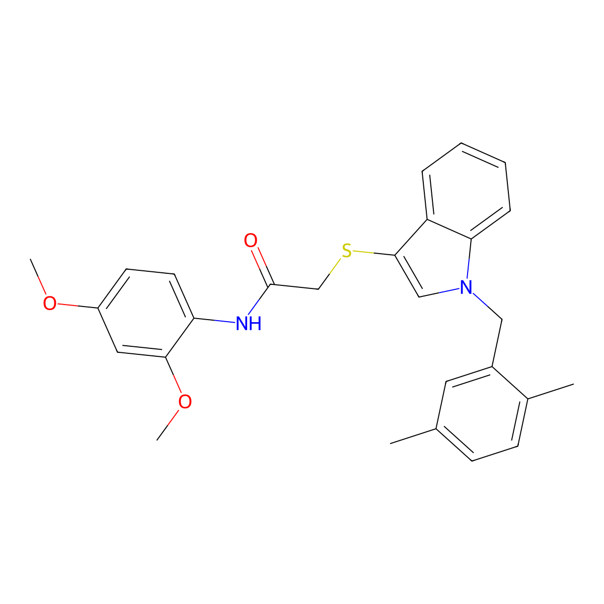 N-(2,4-dimethoxyphenyl)-2-[1-[(2,5-dimethylphenyl)methyl]indol-3-yl]sulfanylacetamide molecular structure, CAS 681279-72-1