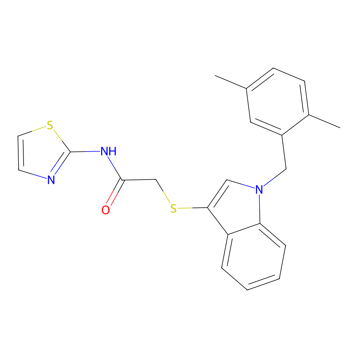 2-((1-(2,5-dimethylbenzyl)-1H-indol-3-yl)thio)-N-(thiazol-2-yl)acetamide molecular structure, CAS 681279-73-2