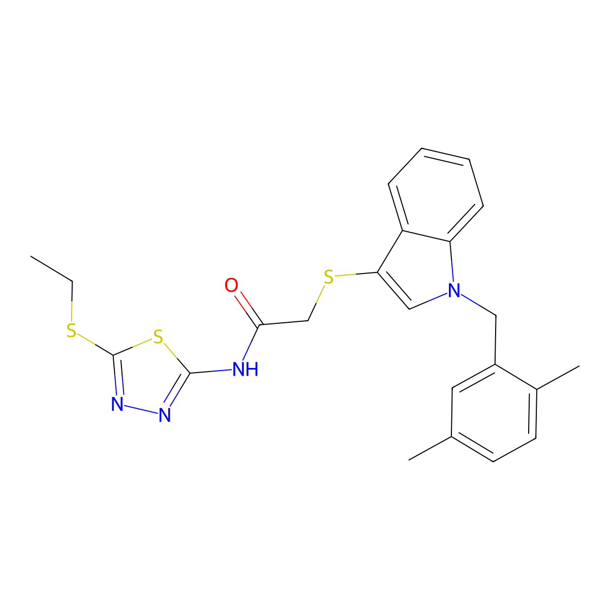 2-((1-(2,5-dimethylbenzyl)-1H-indol-3-yl)thio)-N-(5-(ethylthio)-1,3,4-thiadiazol-2-yl)acetamide molecular structure, CAS 681279-75-4