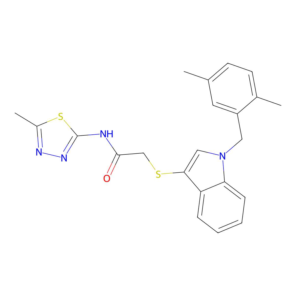 2-[1-[(2,5-dimethylphenyl)methyl]indol-3-yl]sulfanyl-N-(5-methyl-1,3,4-thiadiazol-2-yl)acetamide molecular structure, CAS 681279-76-5