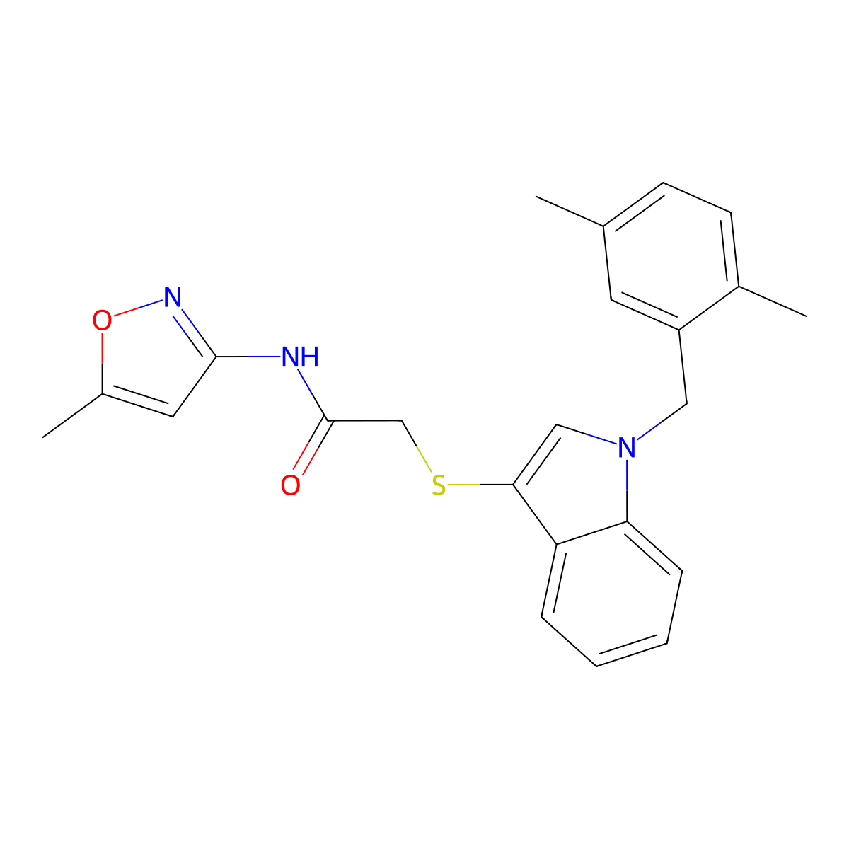 2-((1-(2,5-dimethylbenzyl)-1H-indol-3-yl)thio)-N-(5-methylisoxazol-3-yl)acetamide molecular structure, CAS 681279-77-6