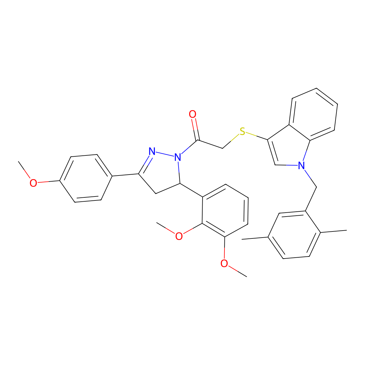 1-(5-(2,3-dimethoxyphenyl)-3-(4-methoxyphenyl)-4,5-dihydro-1H-pyrazol-1-yl)-2-((1-(2,5-dimethylbenzyl)-1H-indol-3-yl)thio)ethanone molecular structure, CAS 681279-87-8