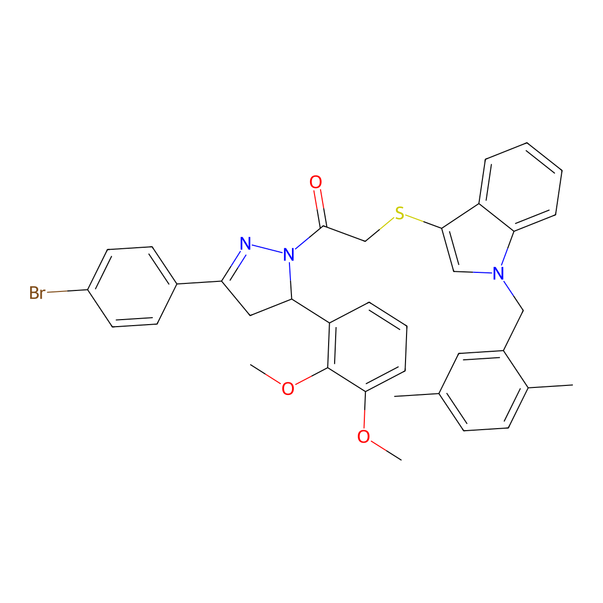 1-(3-(4-bromophenyl)-5-(2,3-dimethoxyphenyl)-4,5-dihydro-1H-pyrazol-1-yl)-2-((1-(2,5-dimethylbenzyl)-1H-indol-3-yl)thio)ethanone molecular structure, CAS 681279-88-9
