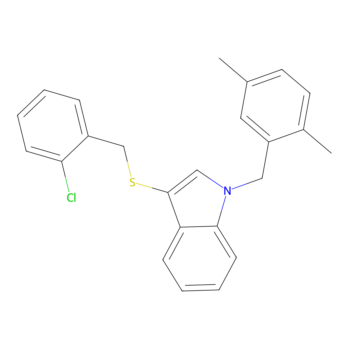 3-((2-chlorobenzyl)thio)-1-(2,5-dimethylbenzyl)-1H-indole molecular structure, CAS 681279-96-9