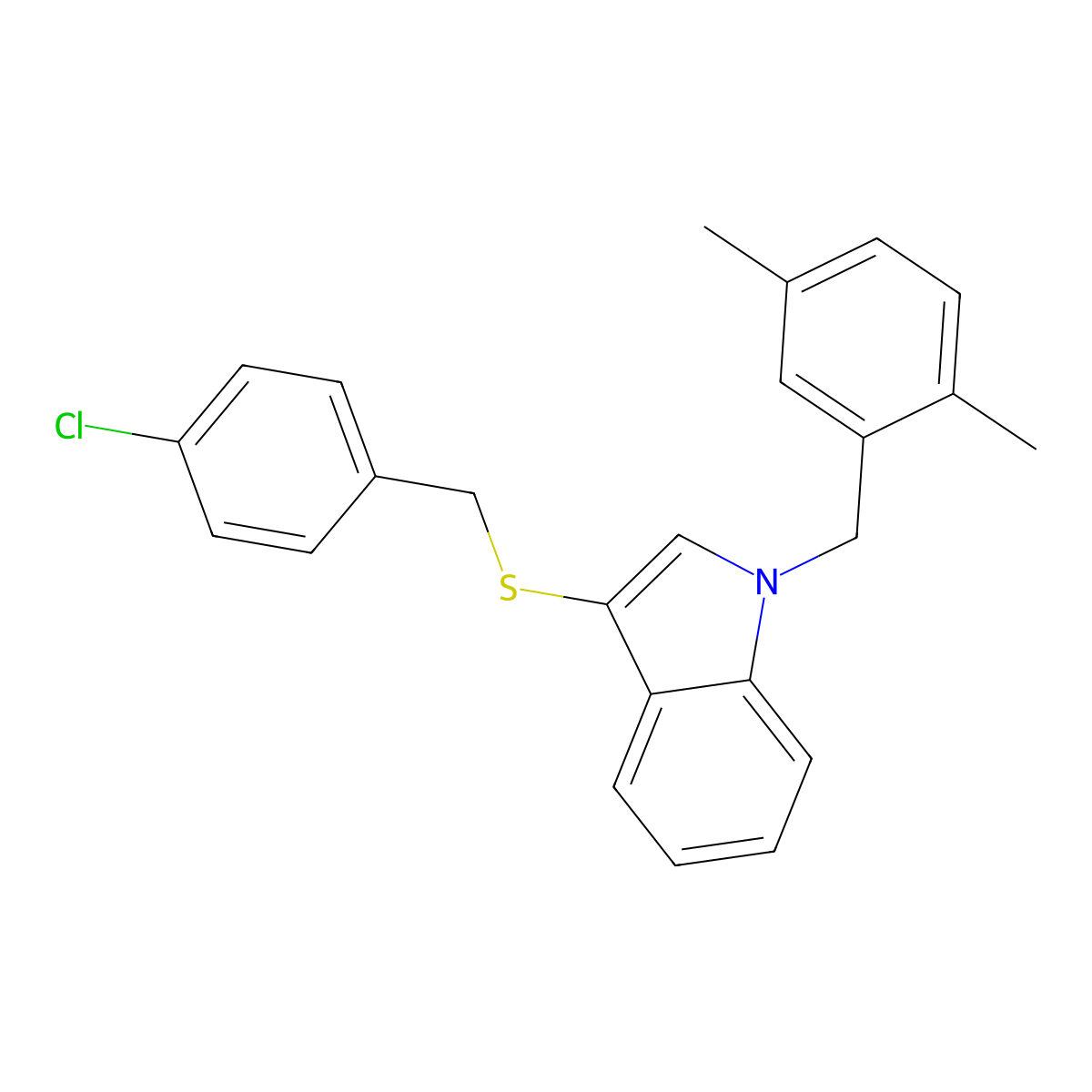 3-((4-chlorobenzyl)thio)-1-(2,5-dimethylbenzyl)-1H-indole molecular structure, CAS 681279-97-0